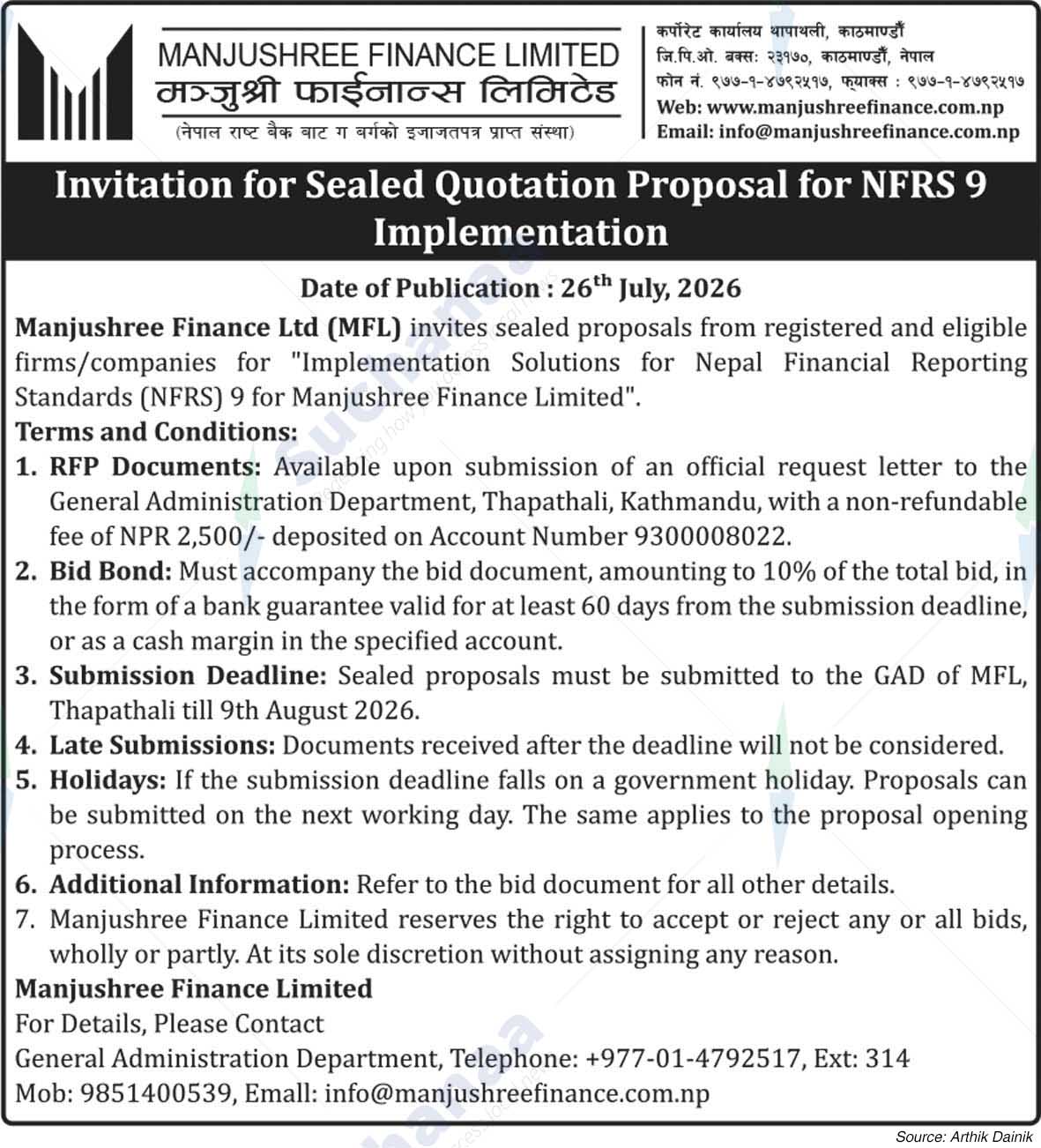 Manjushree Finance Limited