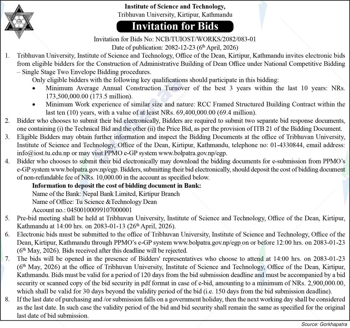Tribhuvan University, Institute of Science and Technology (IoST)