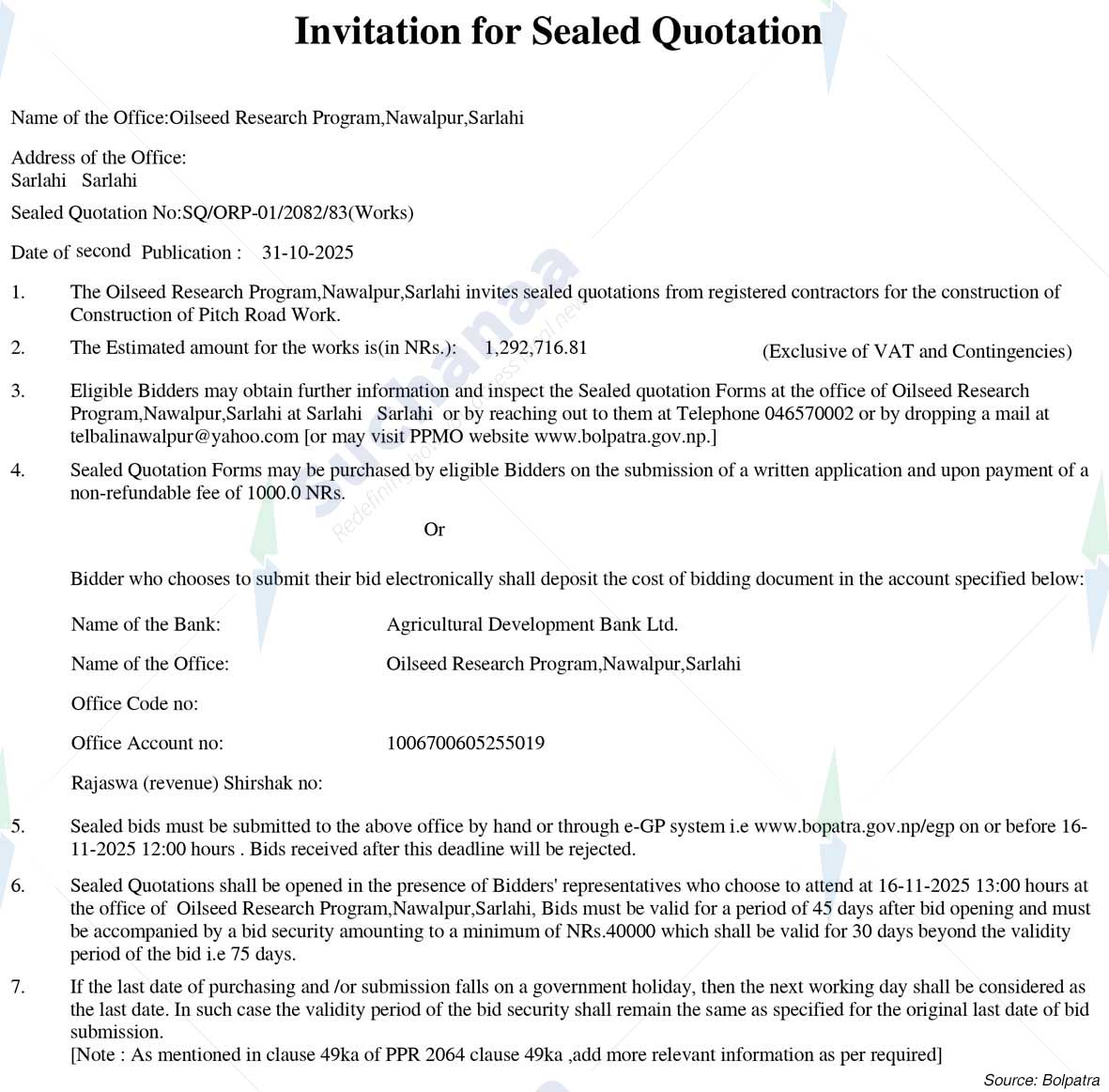 Oilseed Research Program, Nawalpur, Sarlahi