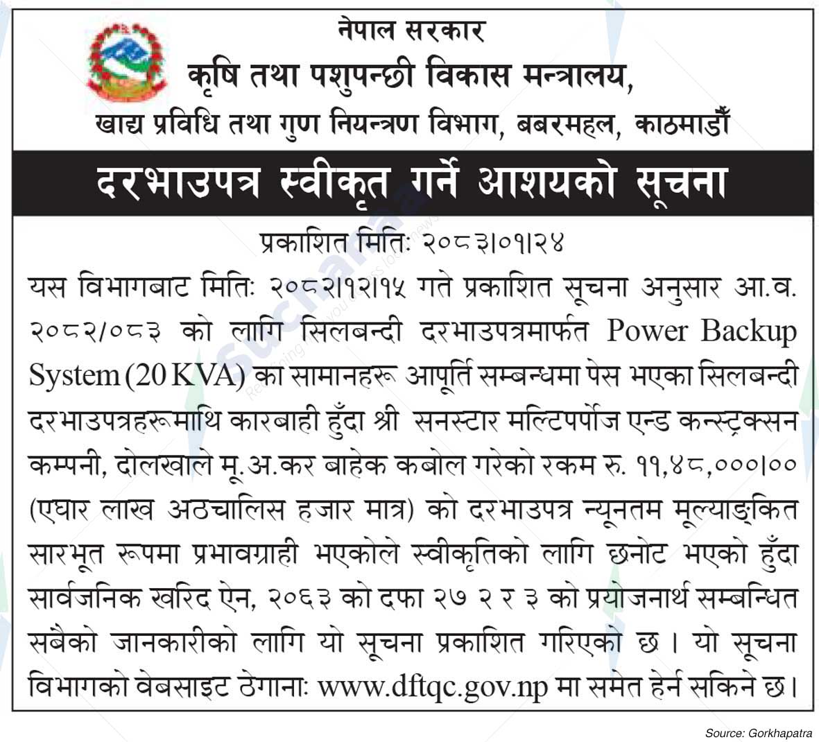 Department of Food Technology and Quality Control