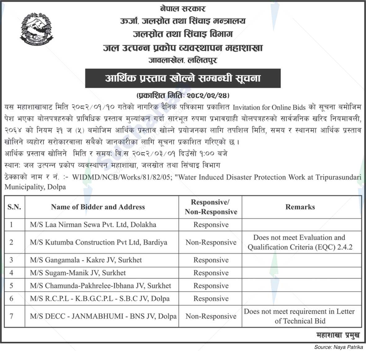 Jal Utpanna Prakop Byabasthapan Mahasakha