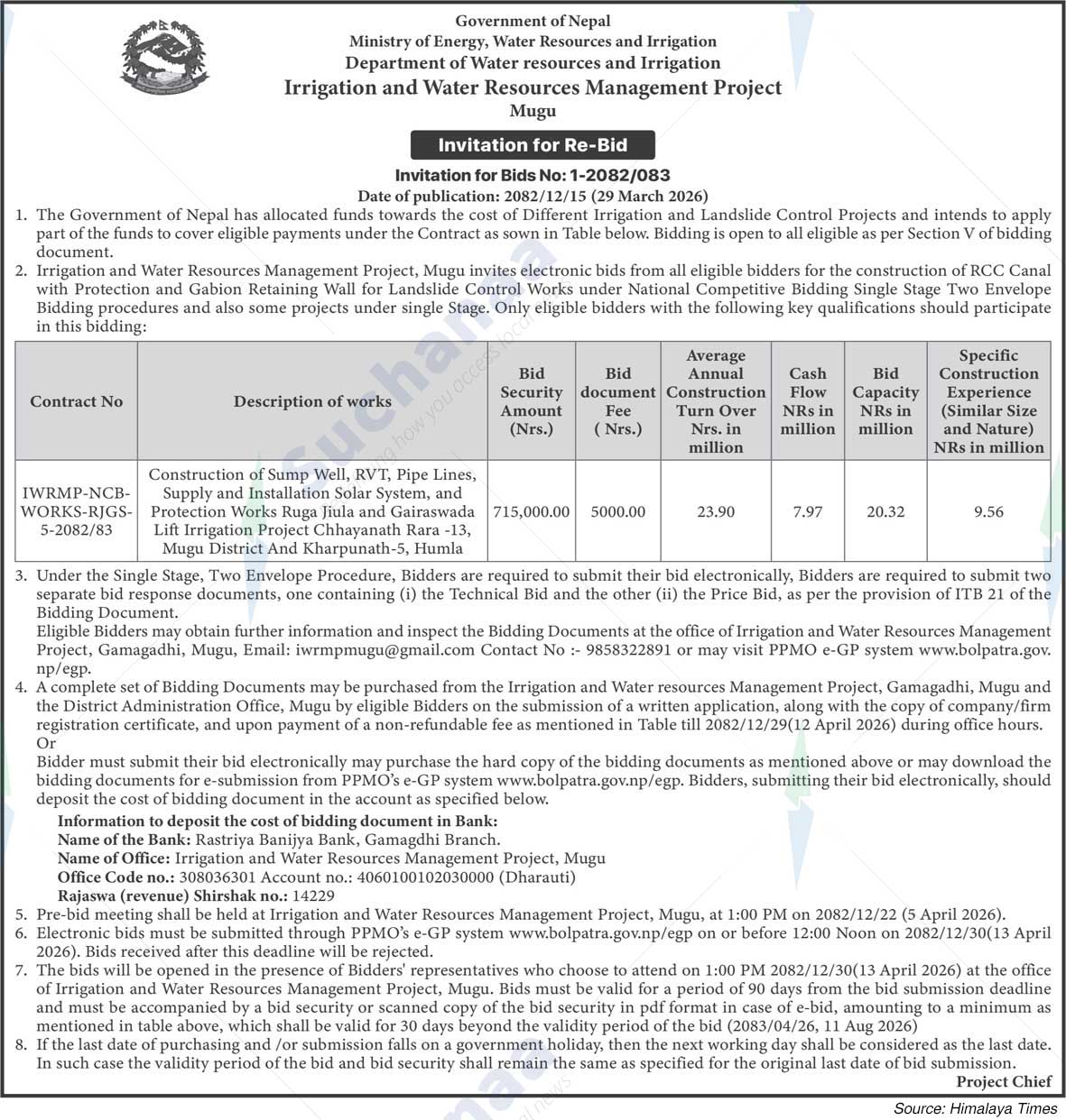 Irrigation and Water Resources Management Project, Mugu