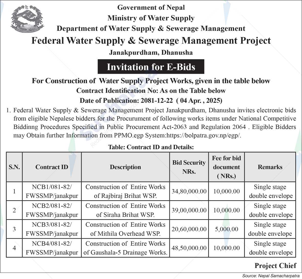 Federal Water Supply & Sewerage Management Project