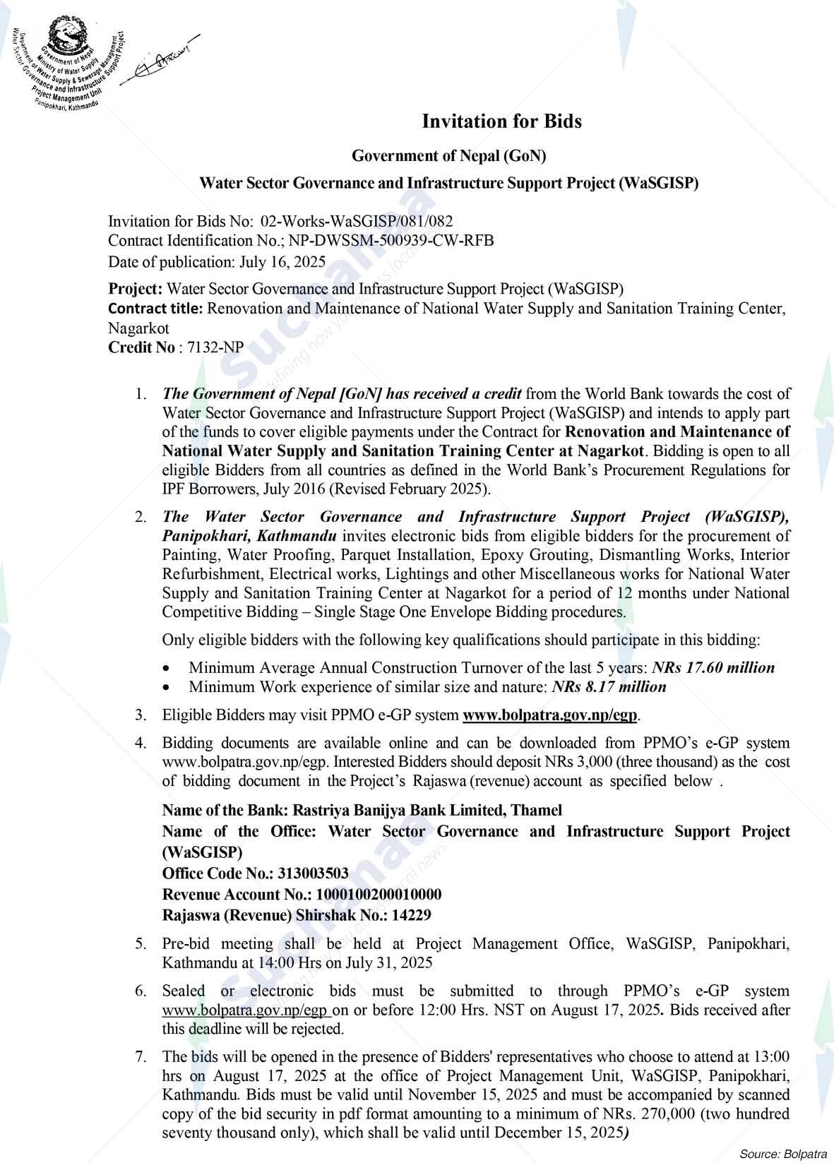 Water Sector Governance and Infrastructure Support Project (WaSGISP)