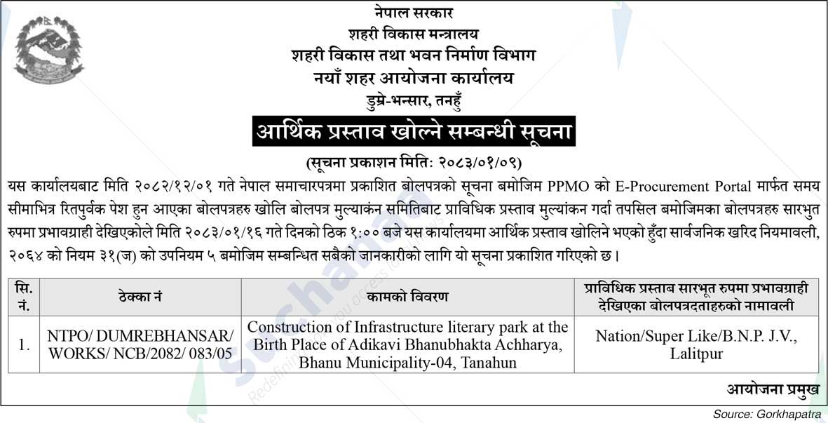 New Town Project Office, Tanahun