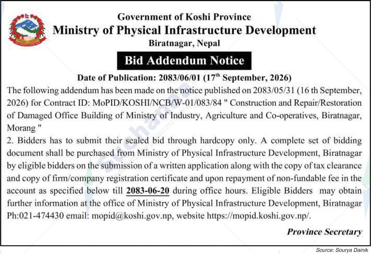 Ministry of Physical Infrastructure Development, Koshi