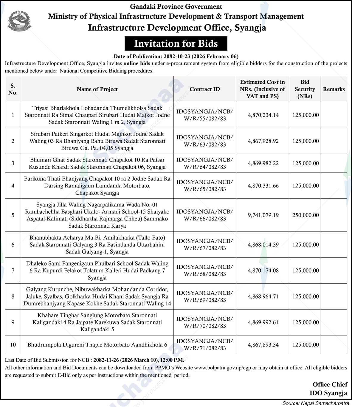 Infrastructure Development Office, Syangja