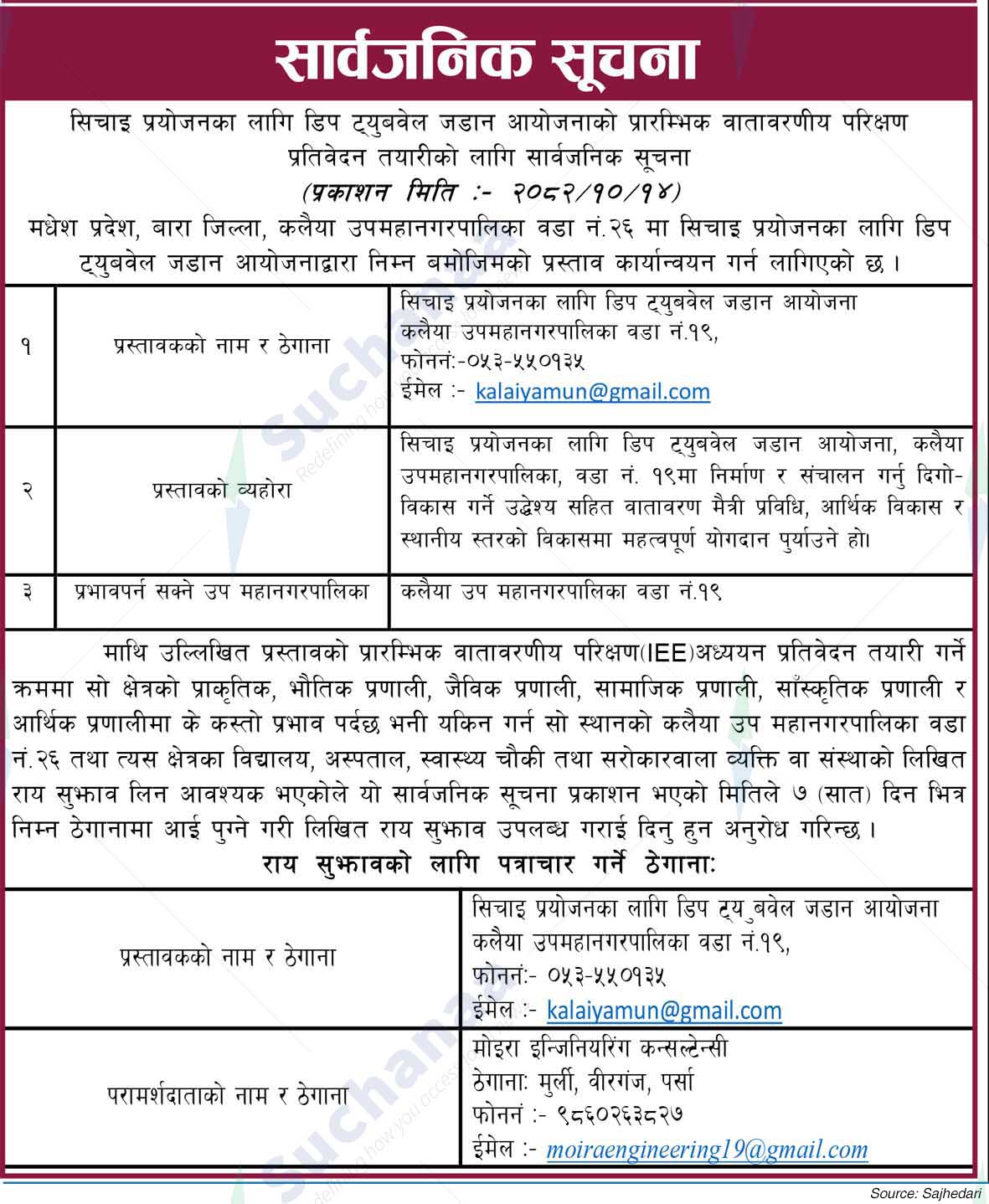 Sichai Prayojanka Laghi Deep Tubewell Jadan Aayojana