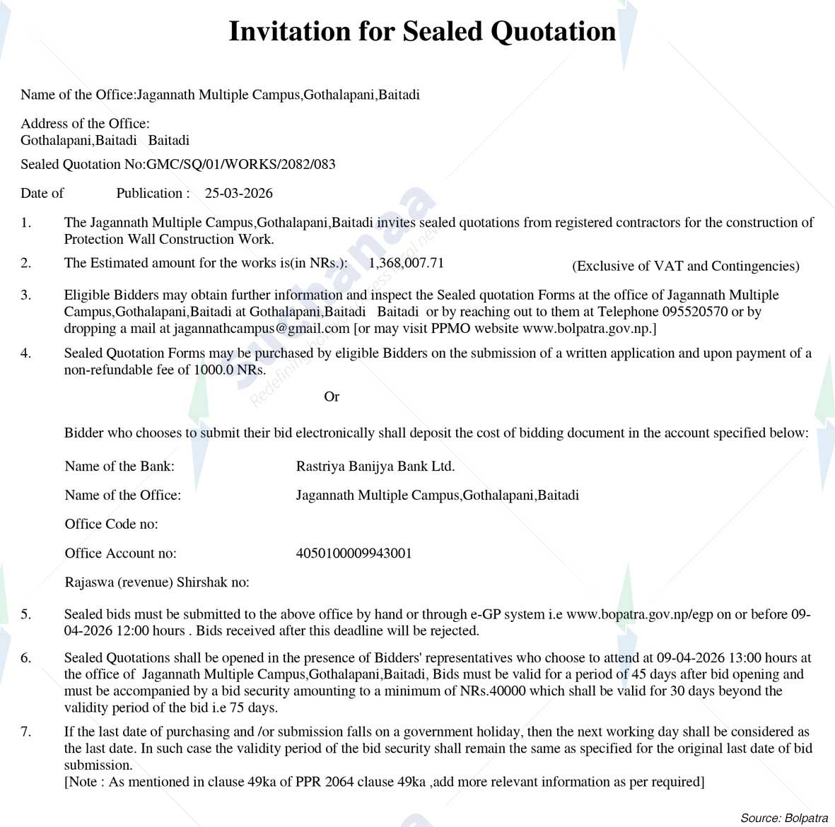 Jagannath Multiple Campus, Gothalapani, Baitadi