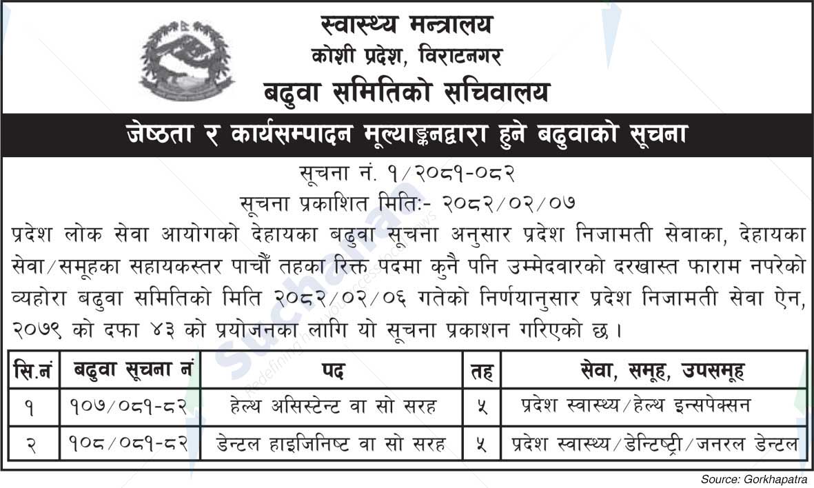 Ministry of Health, Koshi