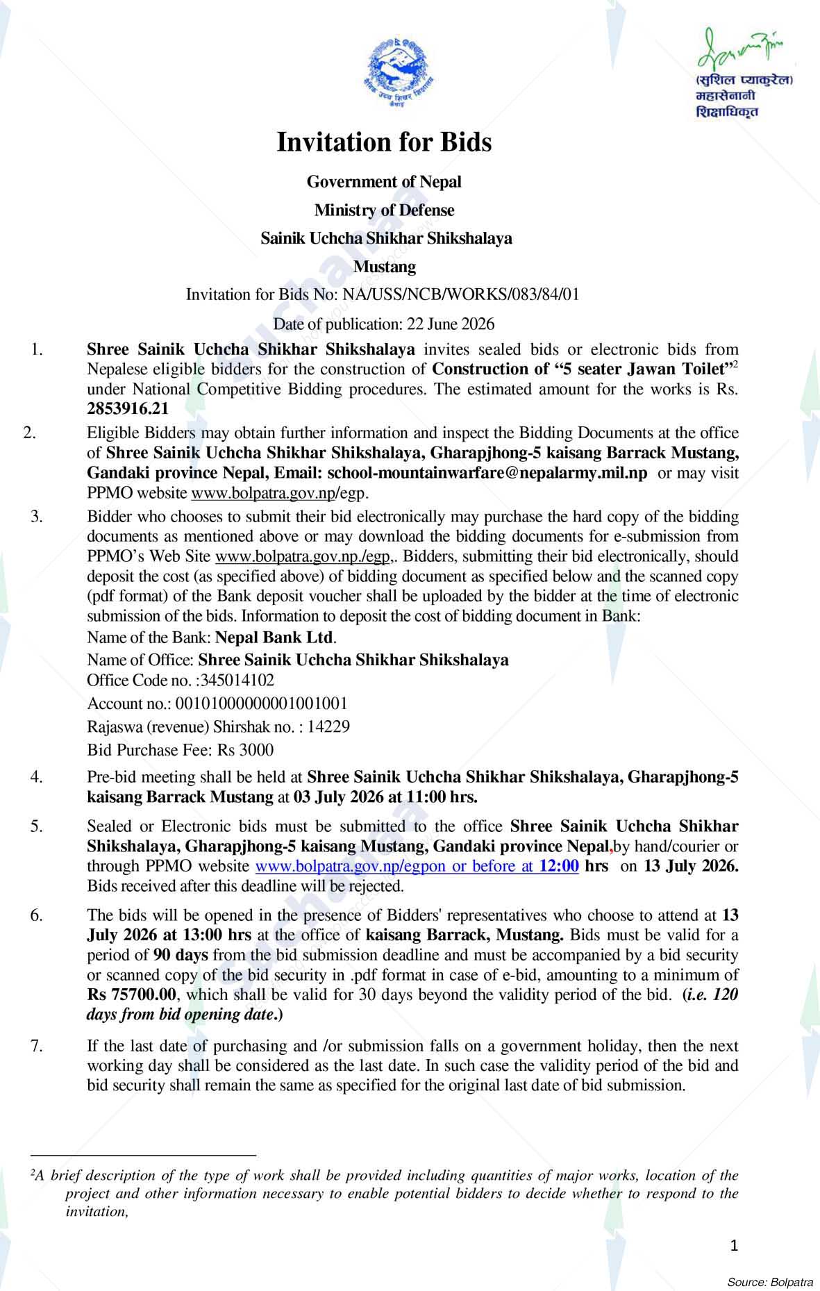 Sainik Uchcha Shikhar Shikshyalaya, Mustang