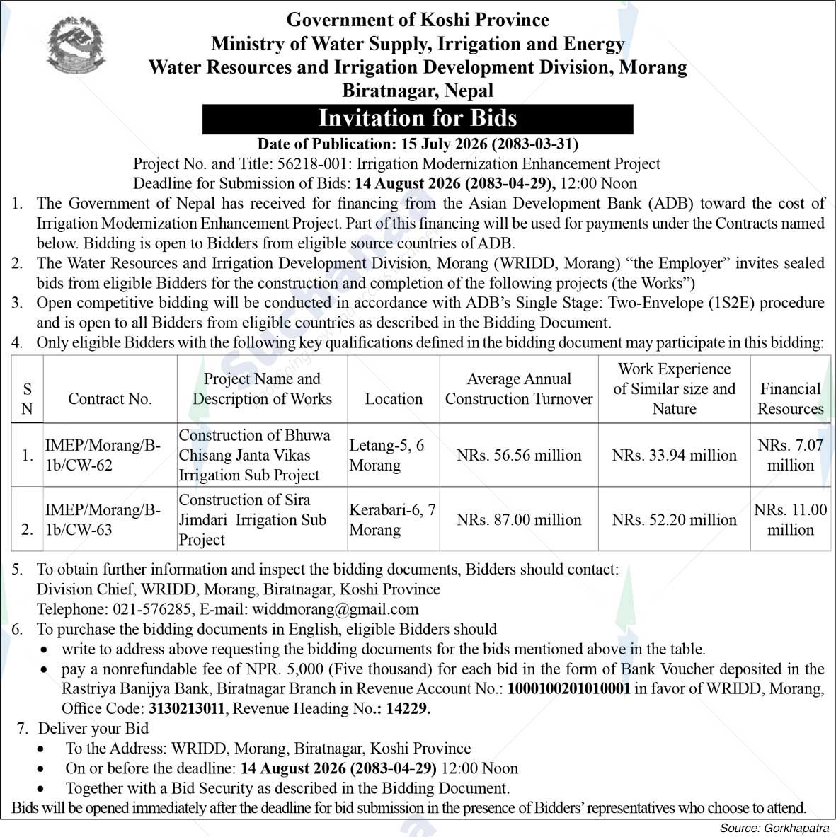 Water Resources and Irrigation Development Division, Morang
