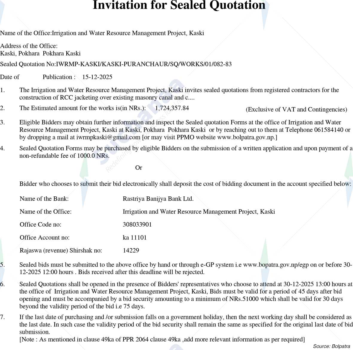 Irrigation and Water Resource Management Project, Kaski