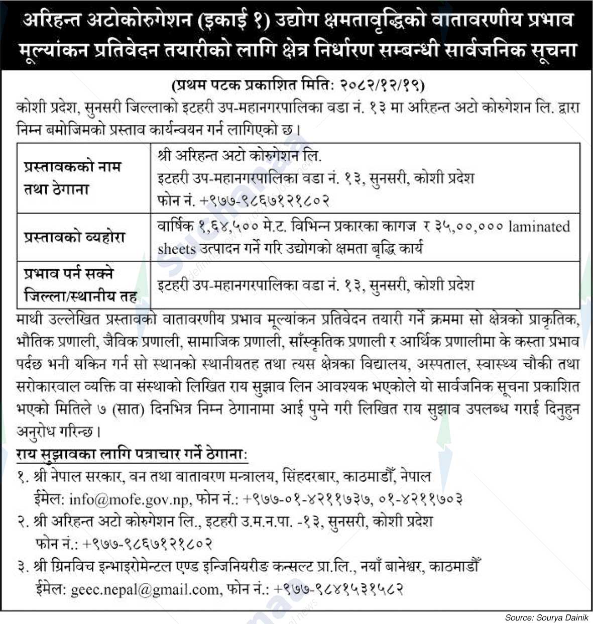 Shree Arihant Auto Corrugation Ltd., Sunsari