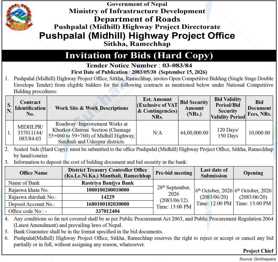 Pushpalal (Midhill) Highway Project Office