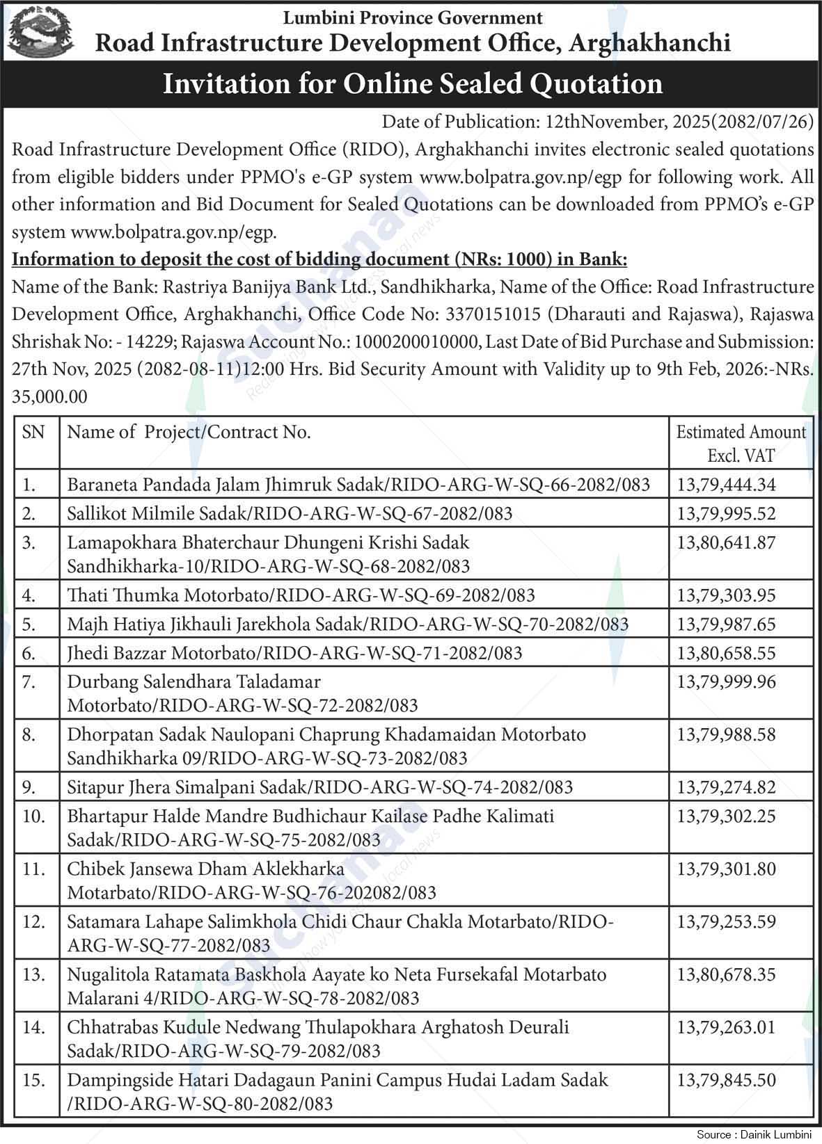 Road Infrastructure Development Office, Arghakhanchi