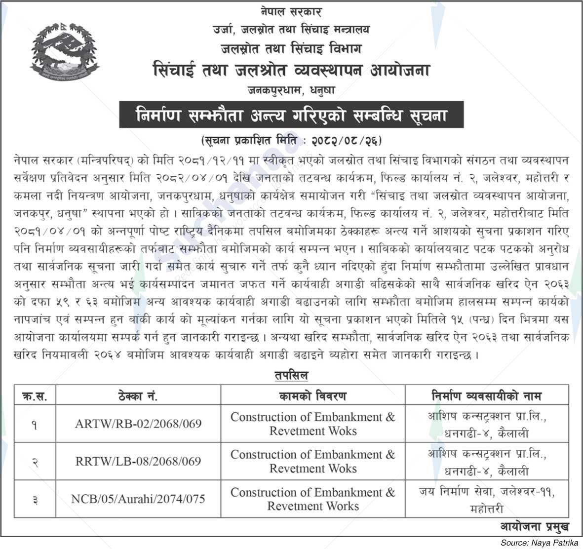 Irrigation and Water Resources Management Project, Janakpurdham, Dhanusha