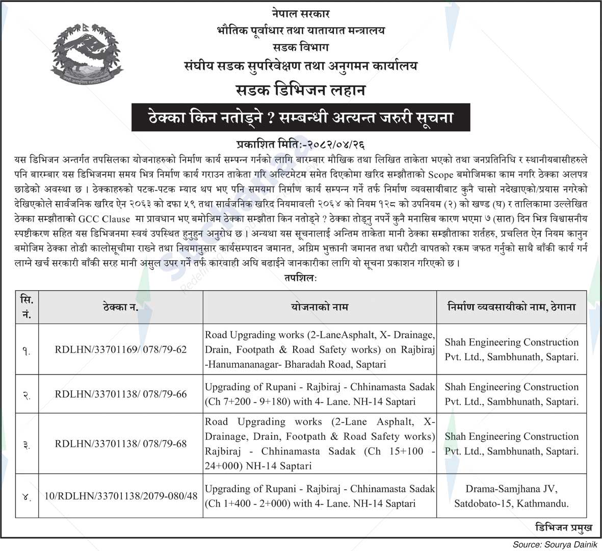 Road Division Lahan