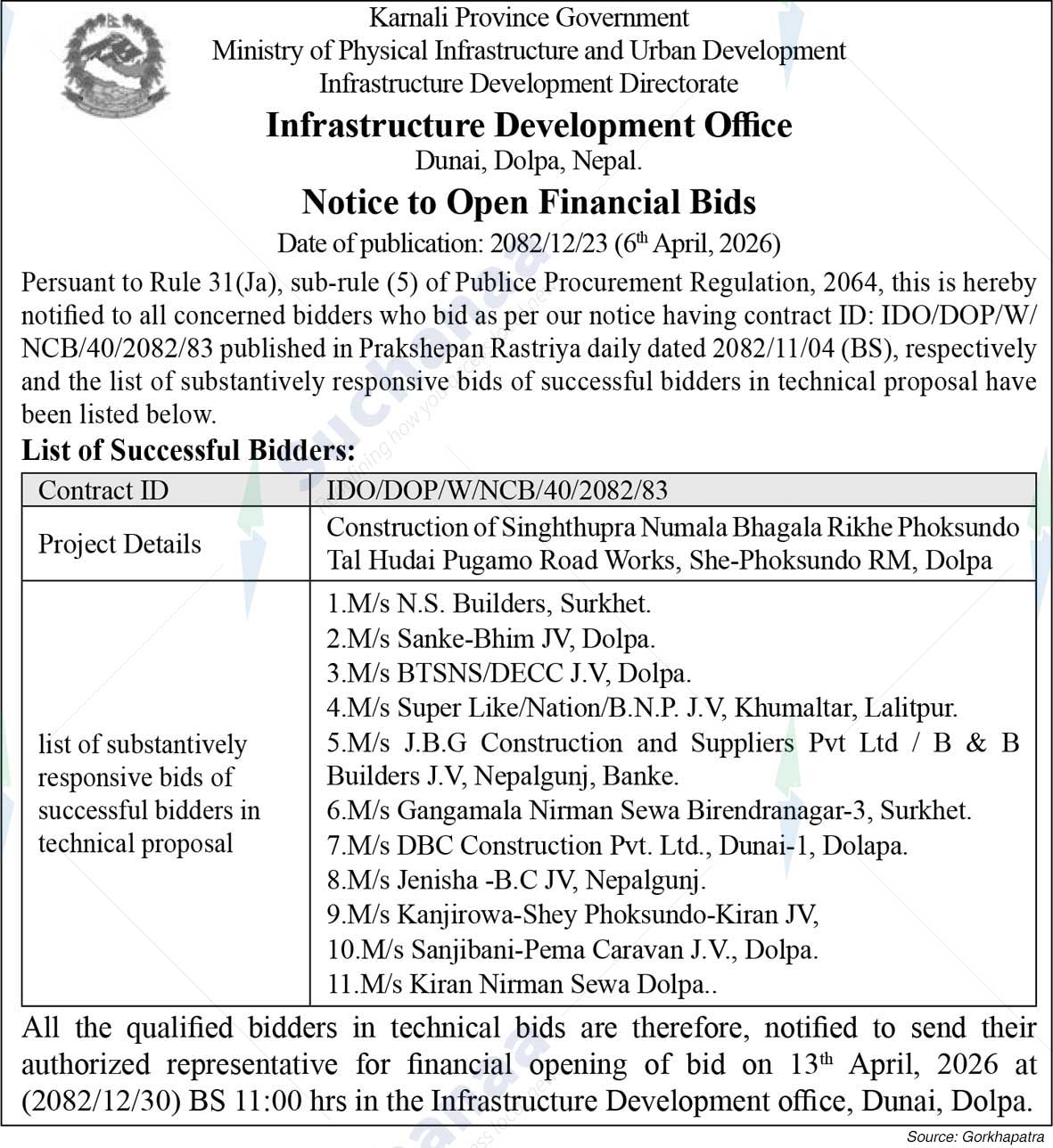 Infrastructure Development Office, Dolpa