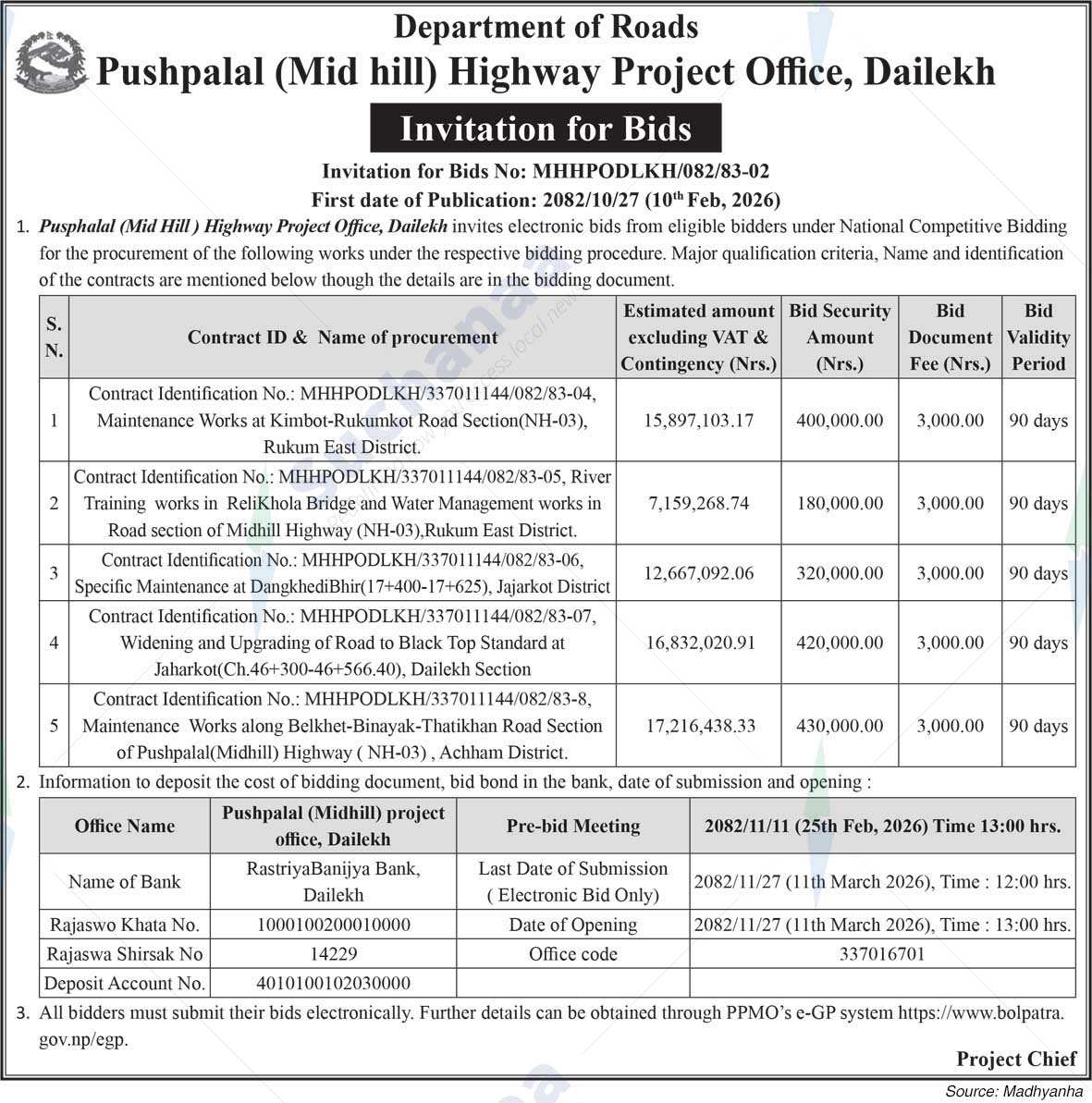 Pushpalal (Mid hill) Highway Project Office, Dailekh