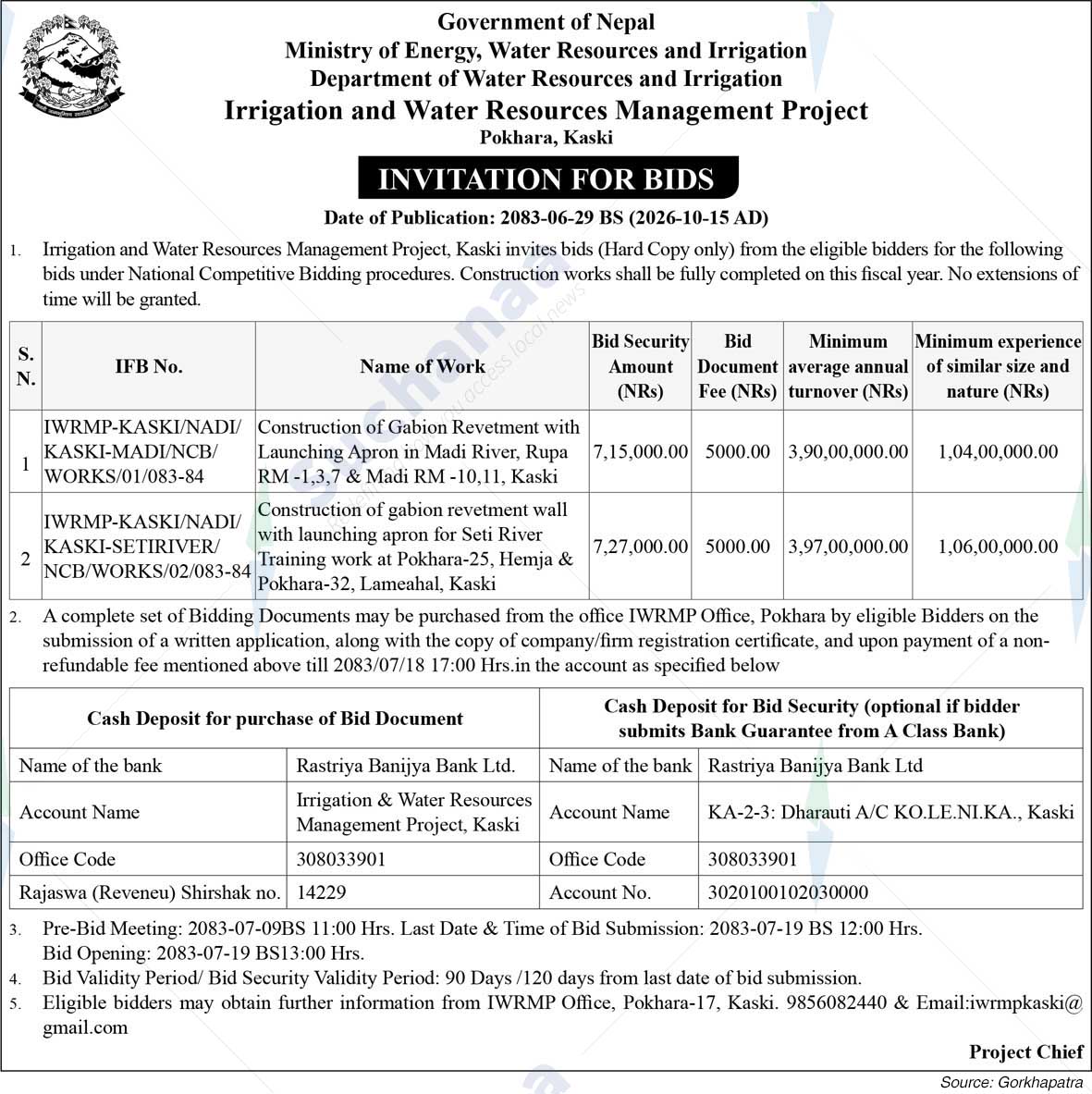 Irrigation and Water Reosurces Management Project, Kaski