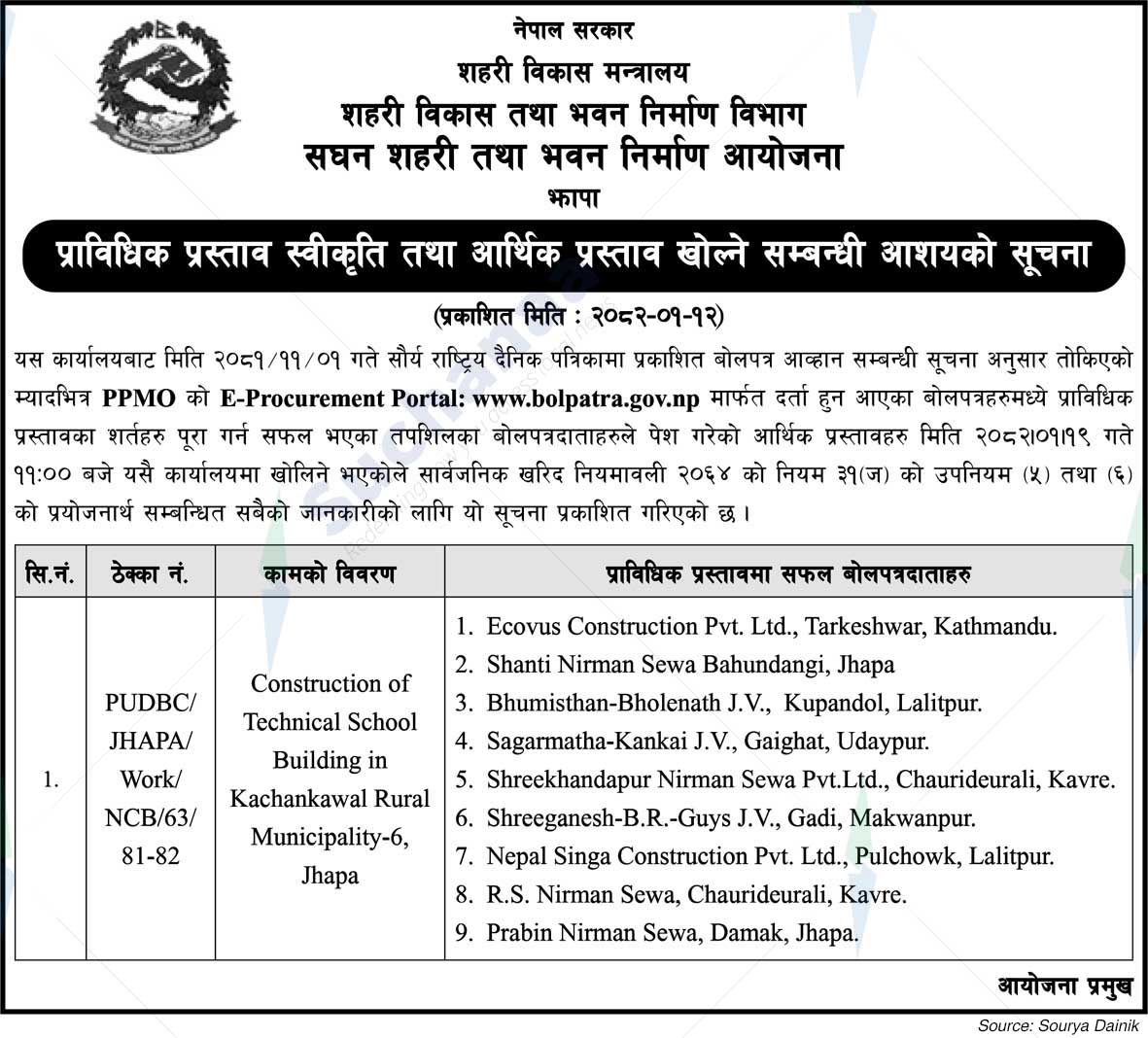 Project Office of Urban Development and Building Construction, Jhapa