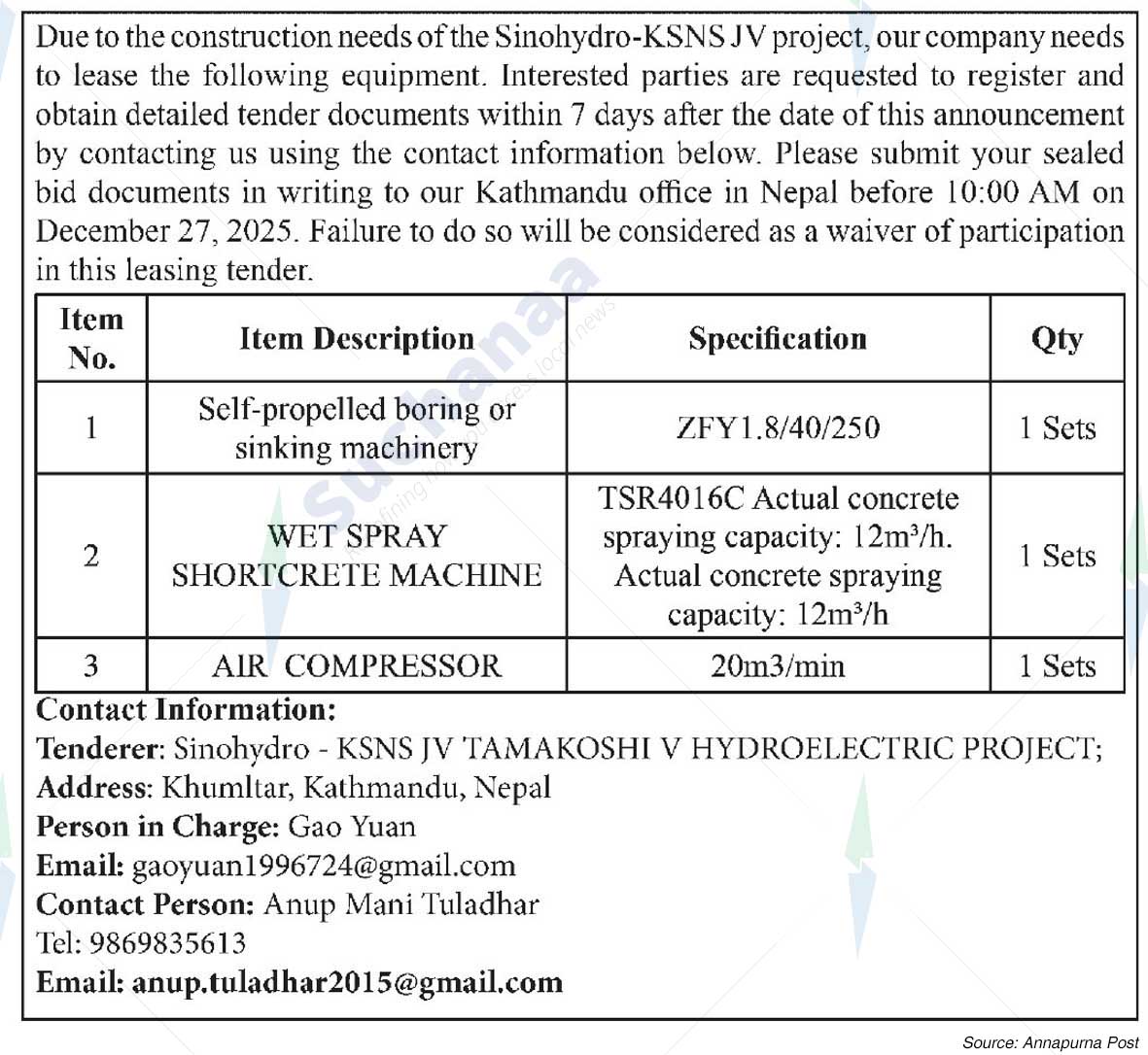 Sinohydro - KSNS JV Tamakoshi V Hydroelectric Project, Khumaltar