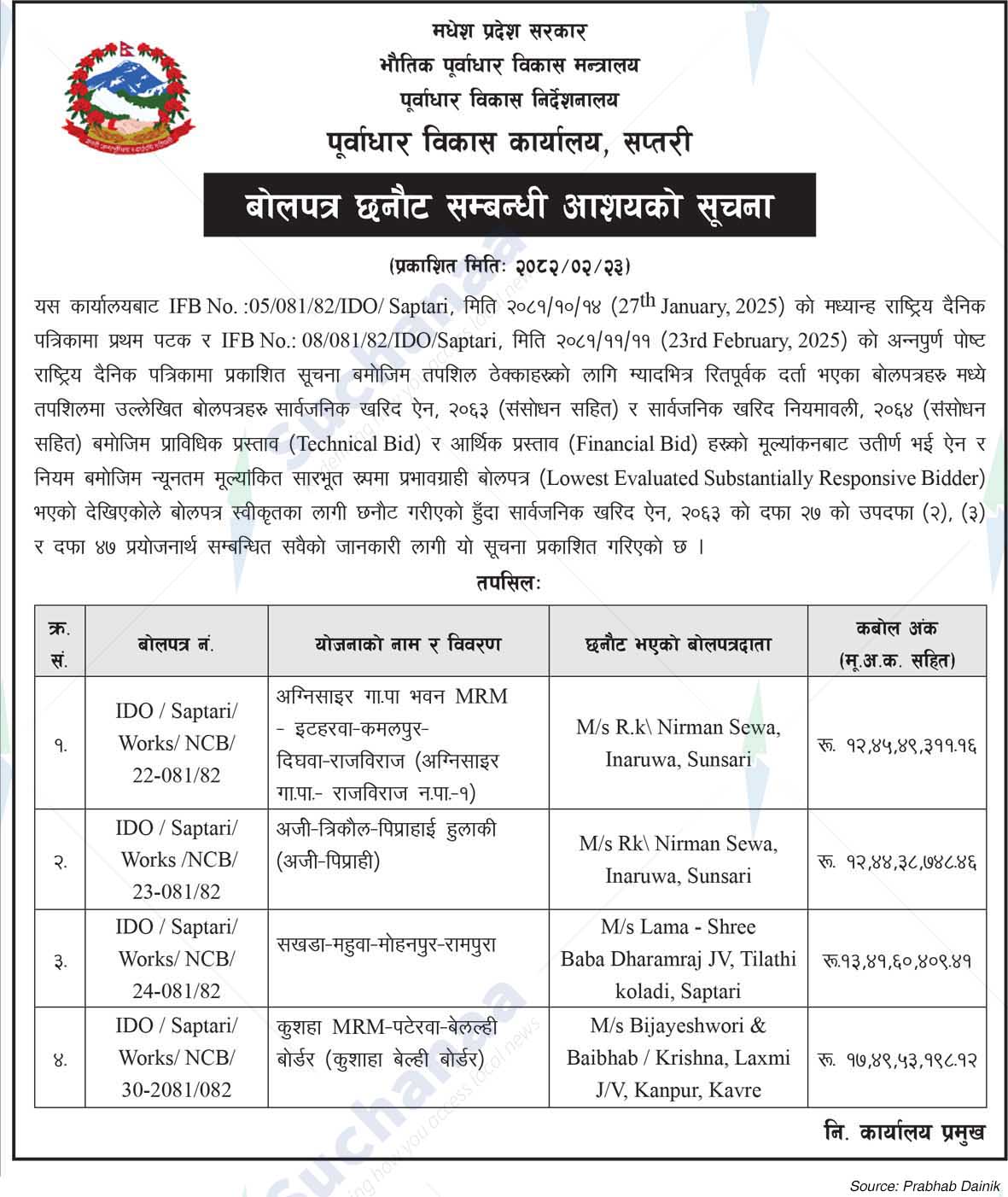 Infrastructure Development Office, Saptari