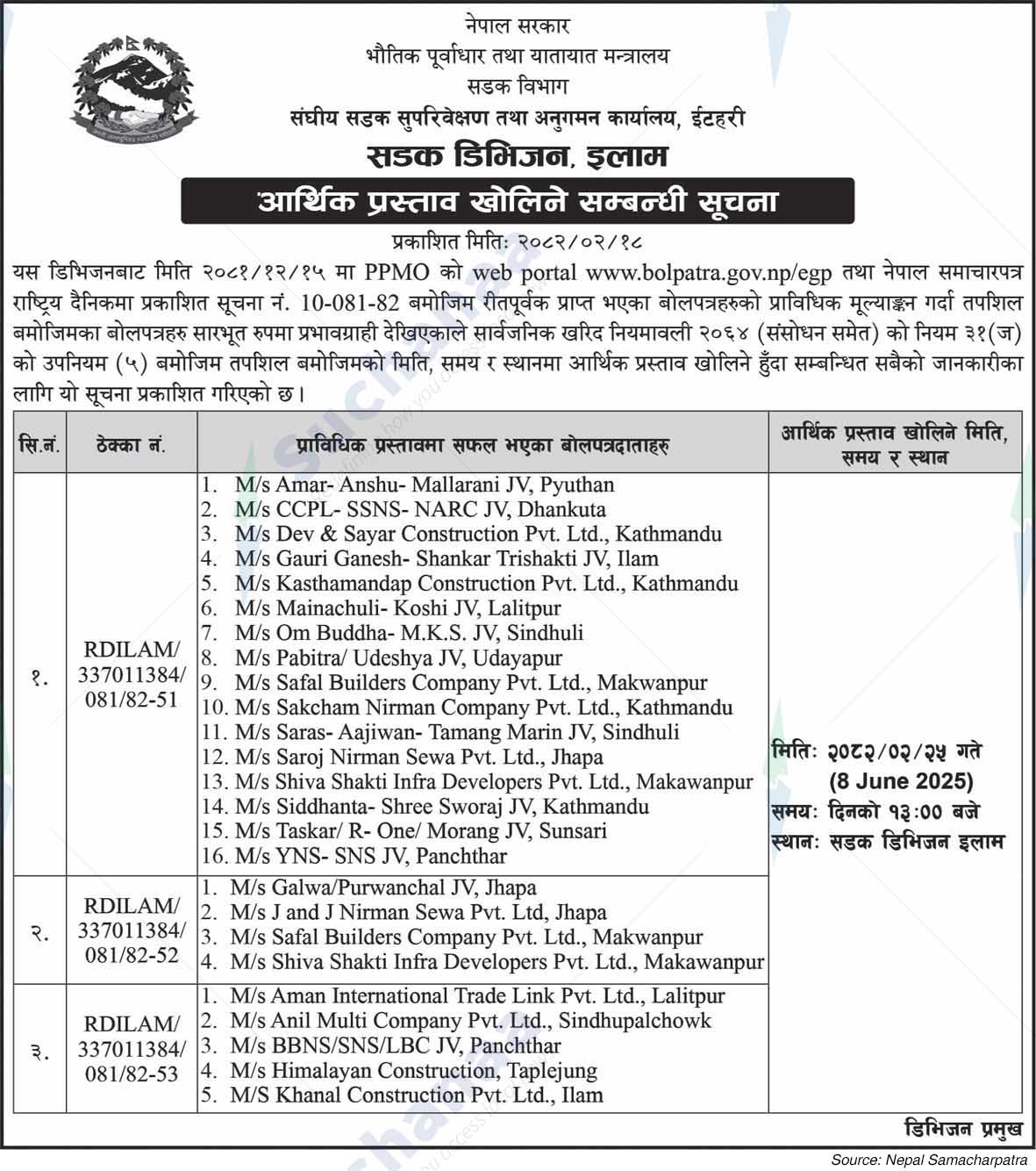 Road Division, Ilam