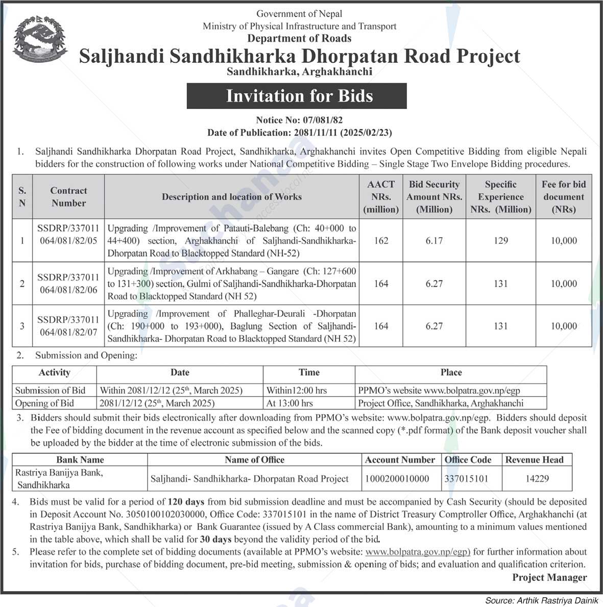 Saljhandi Sandhikharka Dhorpatan Road Project