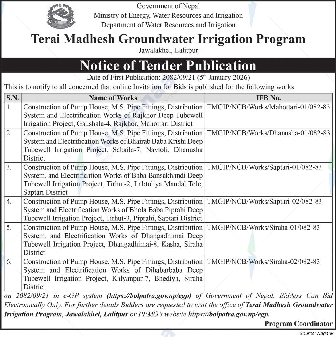 Terai Madhesh Groundwater Irrigation Program, Jawalakhel, Lalitpur