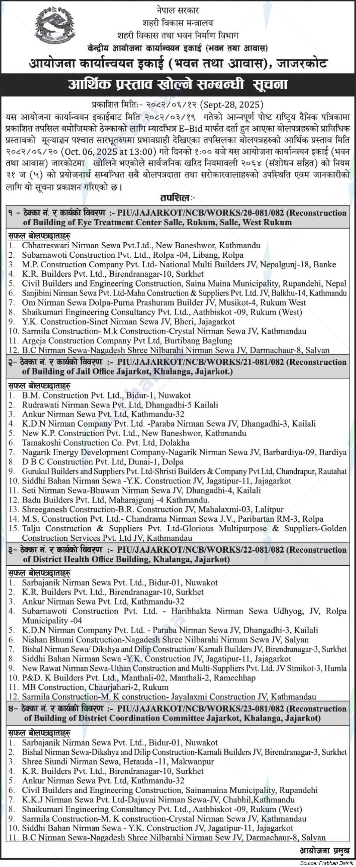 Project Implementation Unit Building Housing, Jajarkot |