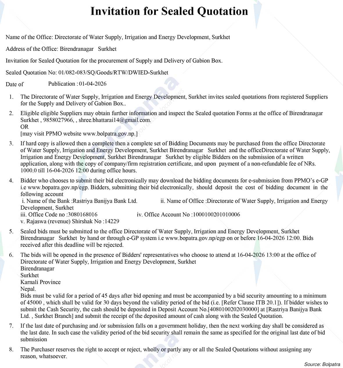 Directorate of Water Supply, Irrigation and Energy Development, Surkhet