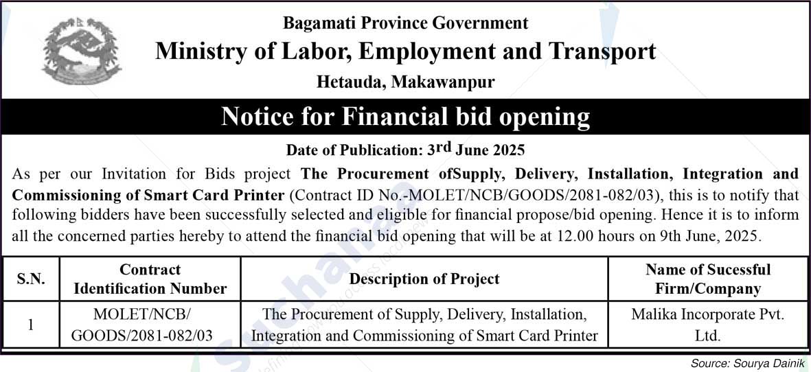 Ministry of Labor, Employment and Transport, Bagmati