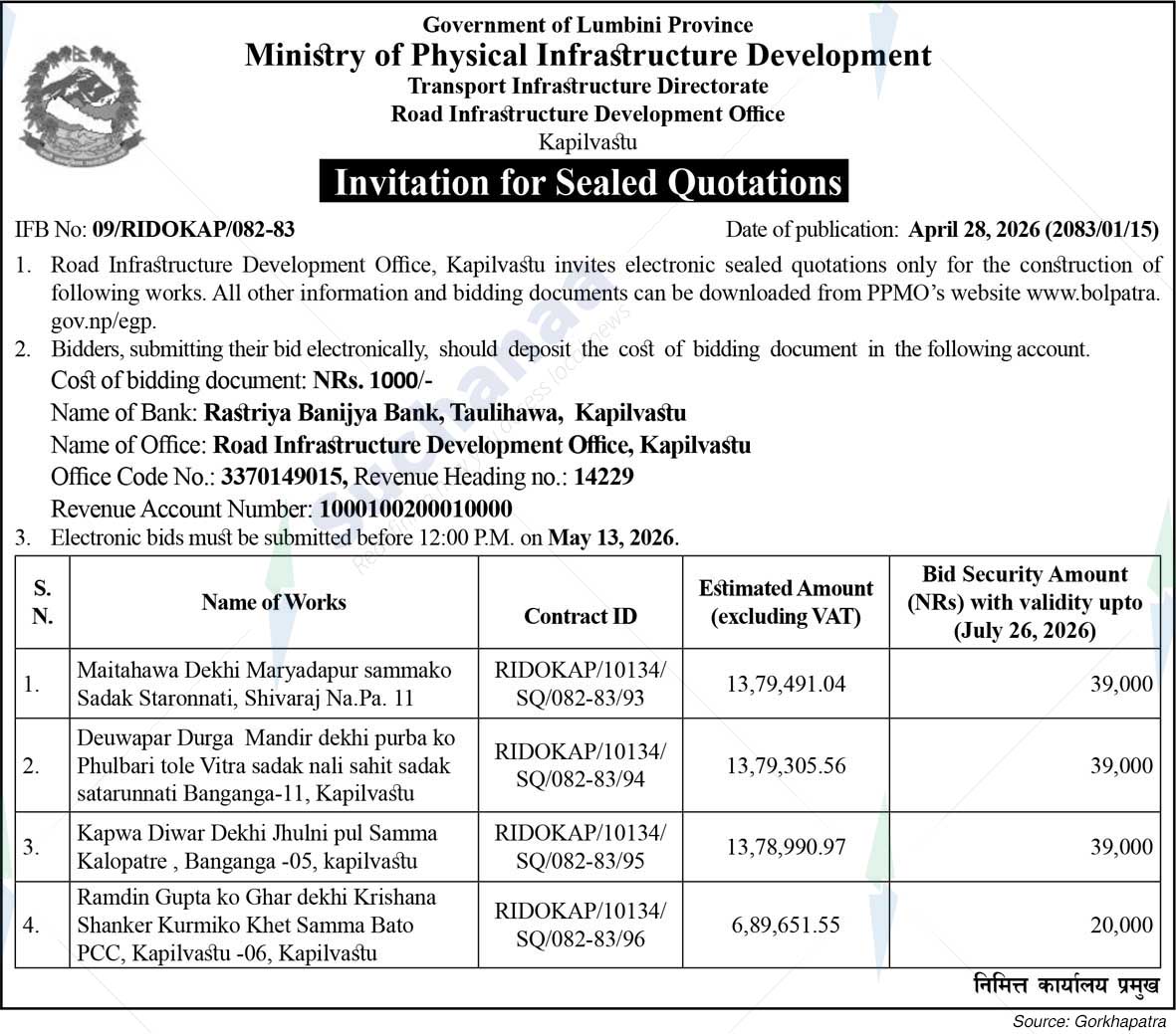 Road Infrastructure Development Office, Kapilvastu