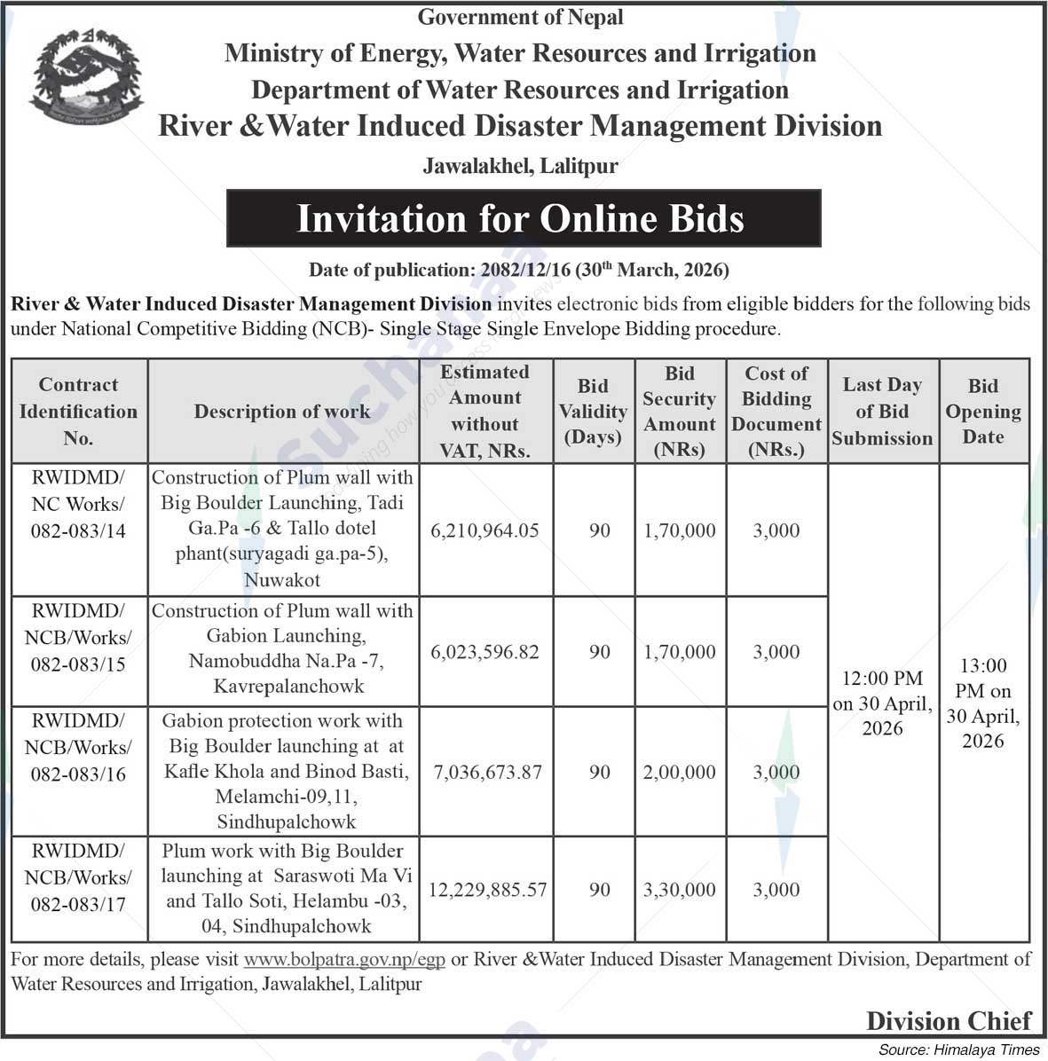 River & Water Induced Disaster Management Division, Jawalakhel, Lalitpur