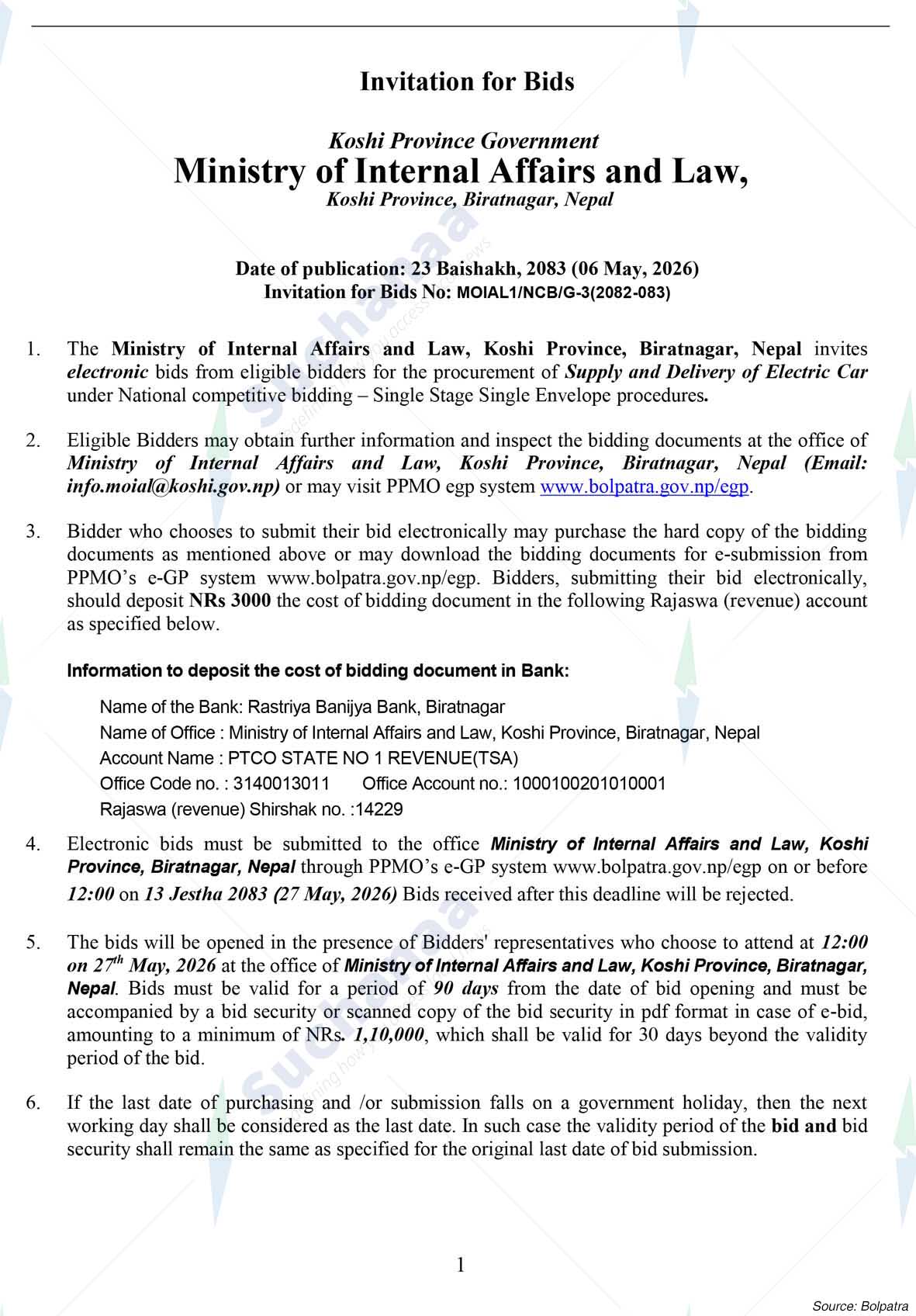 Ministry of Internal Affairs and Law, Koshi