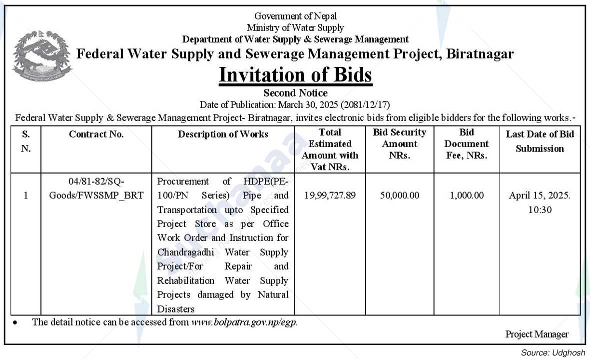 Federal Water Supply and Sewerage Management Project, Biratnagar