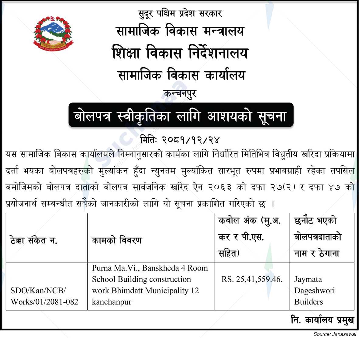 Office of Social Development, Kanchanpur