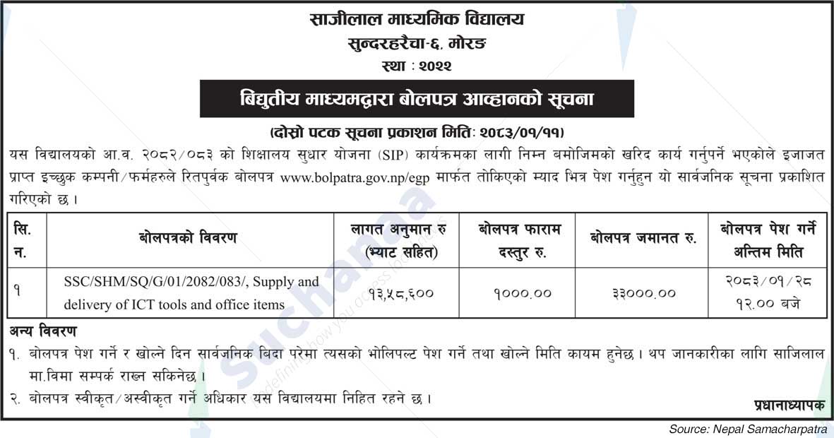 Shree Sajilal Secondary School, Morang