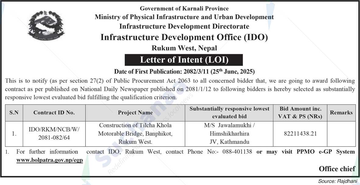 Infrastructure Development Office (IDO), Rukum West