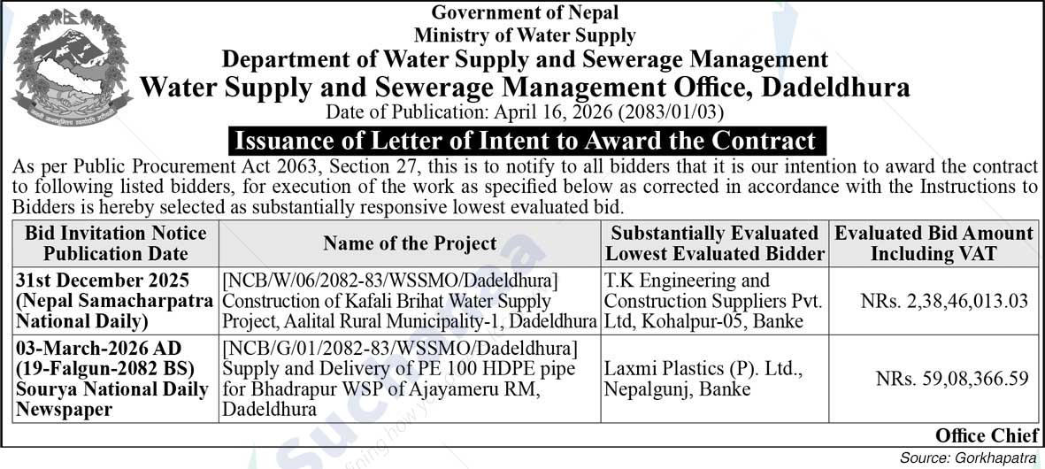 Water Supply and Sewerage Management Office, Dadeldhura