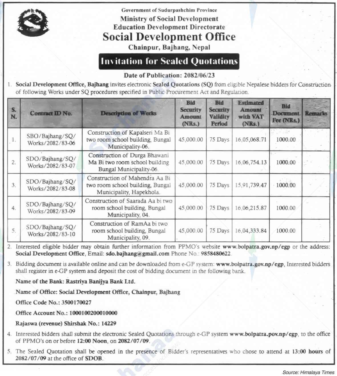 Social Development Office, Bajhang