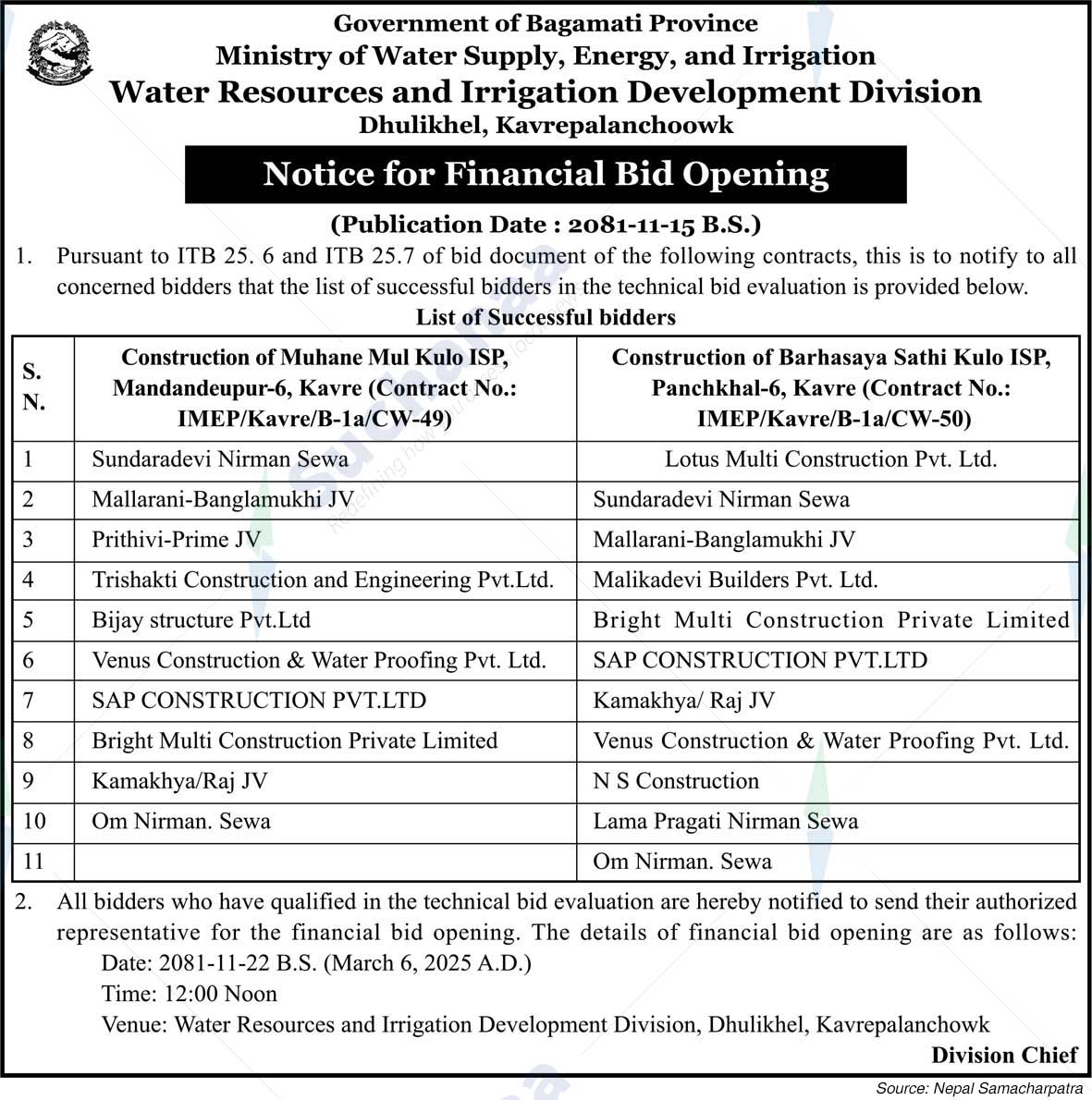 Water Resources and Irrigation Development Division