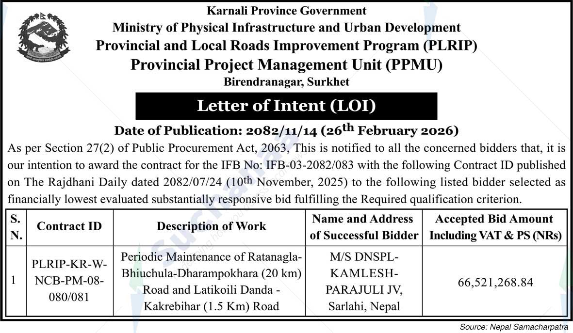 Provincial and Local Roads Improvement Program (PLRIP), Surkhet