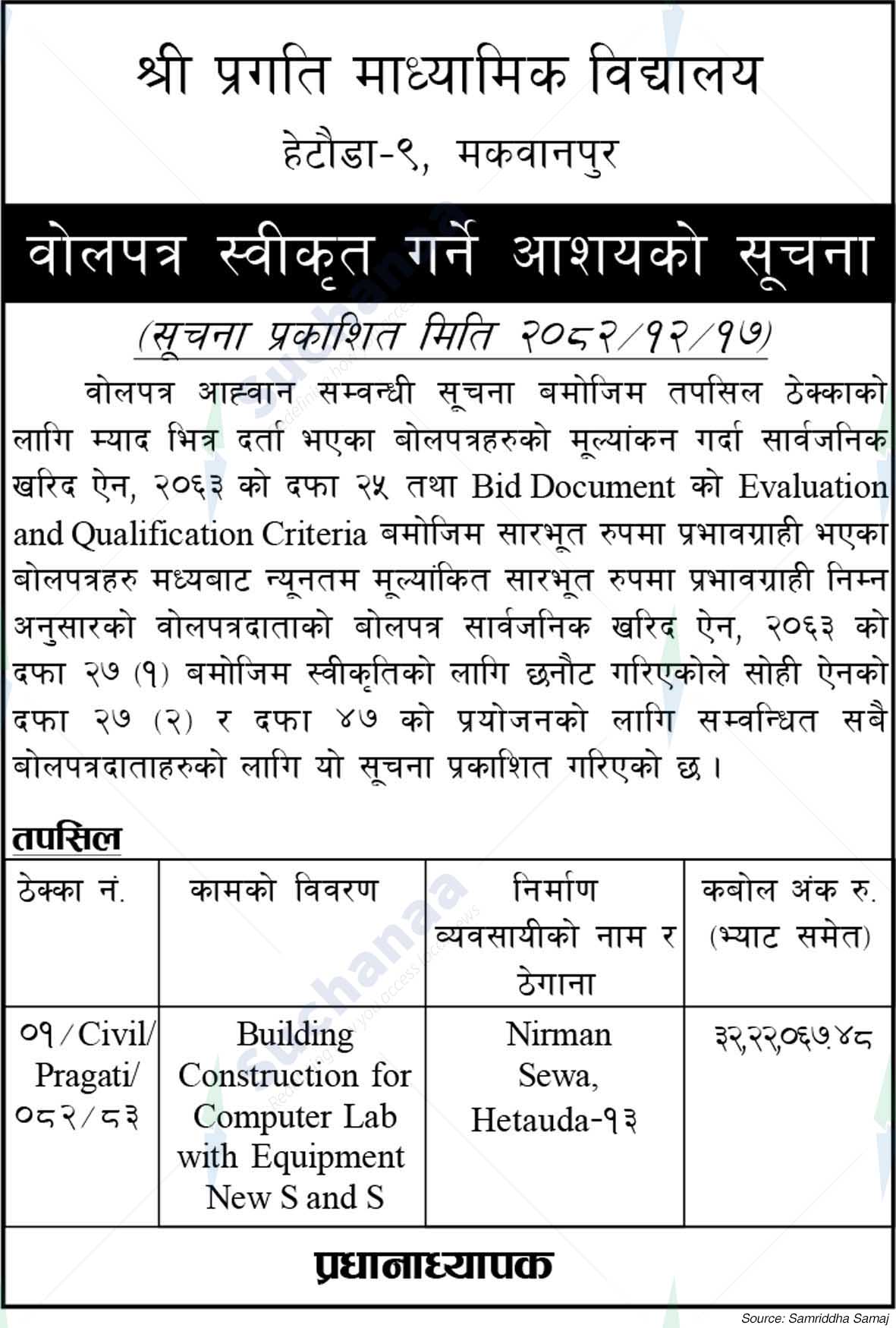 Shree Pragathi Secondary School, Makawanpur