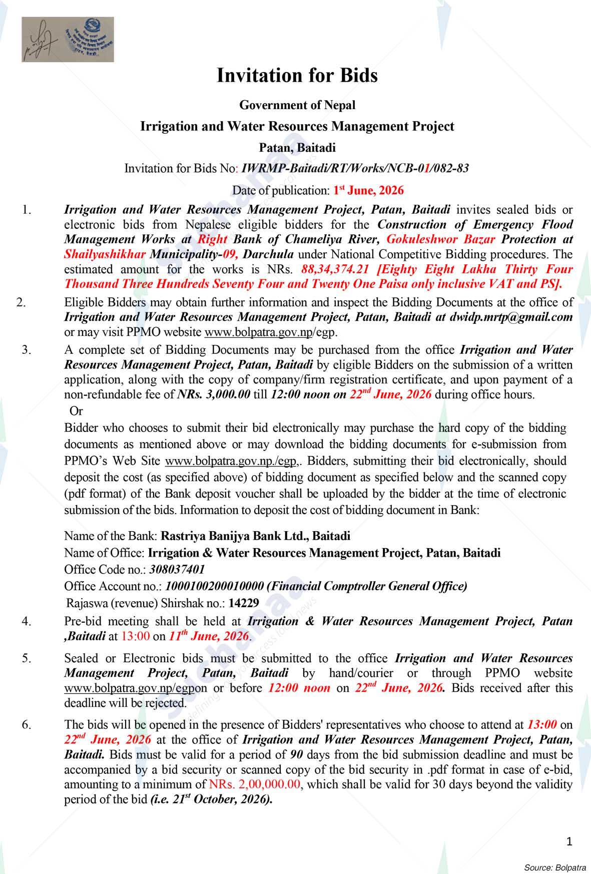 Irrigation and Water Resources Management Project, Baitadi