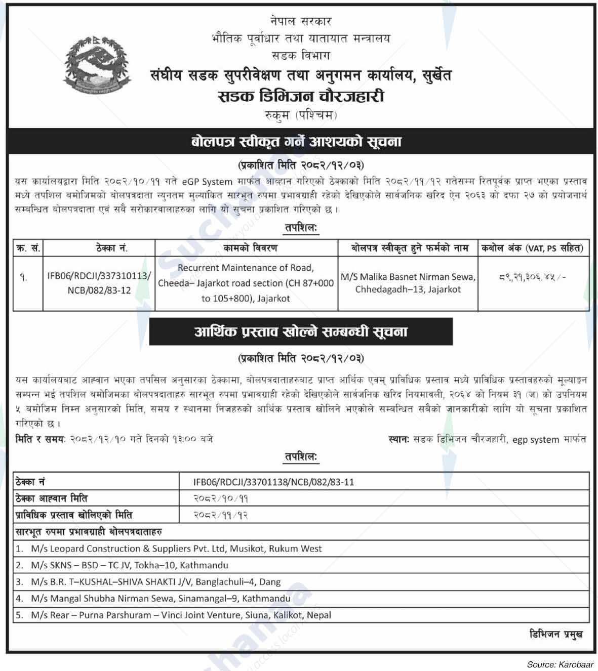 Road Division, Chaurjahari