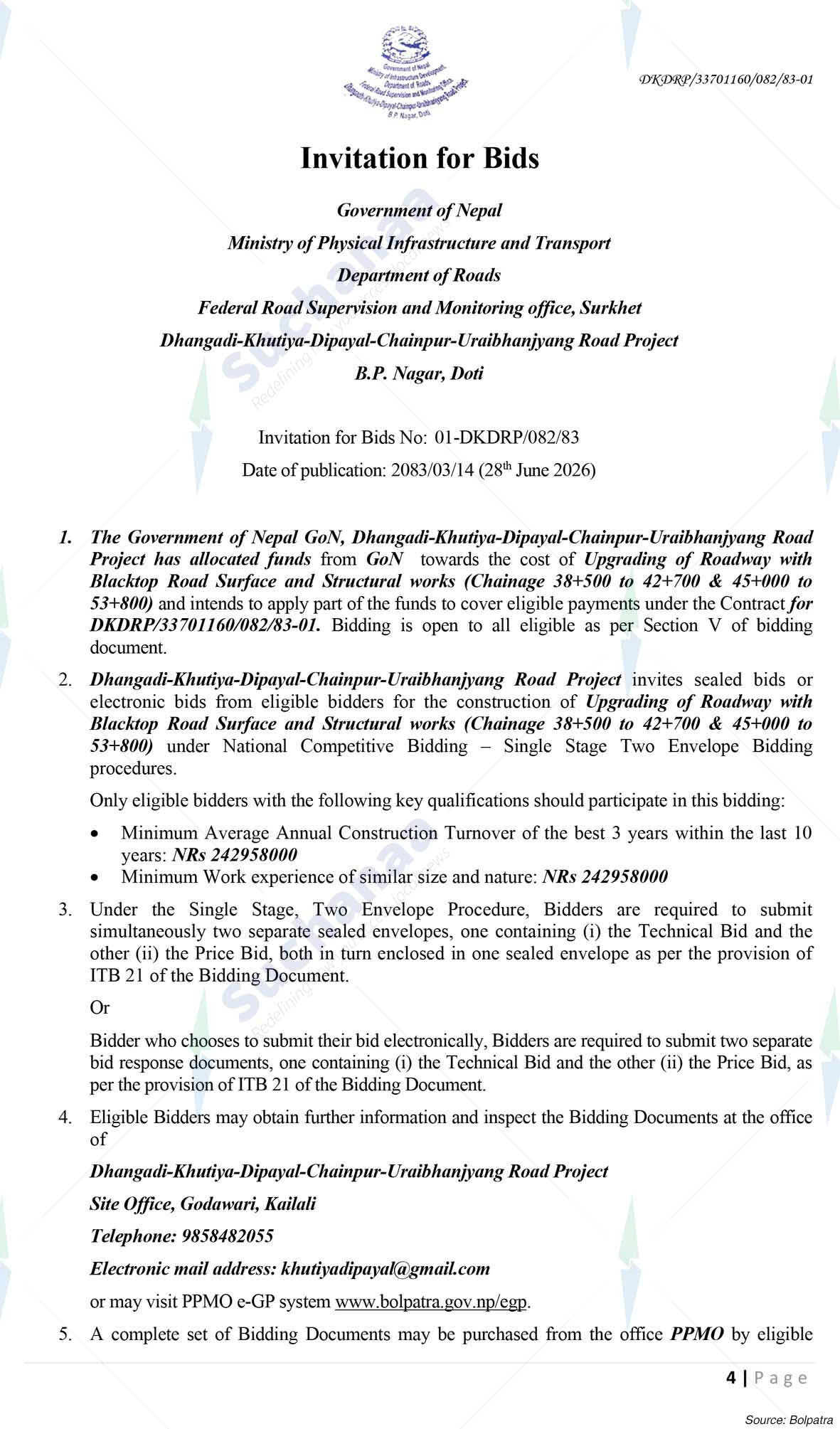 Dhangadhi Khutiya B.P Nagar Gadsera Dipayal Road Project, Doti