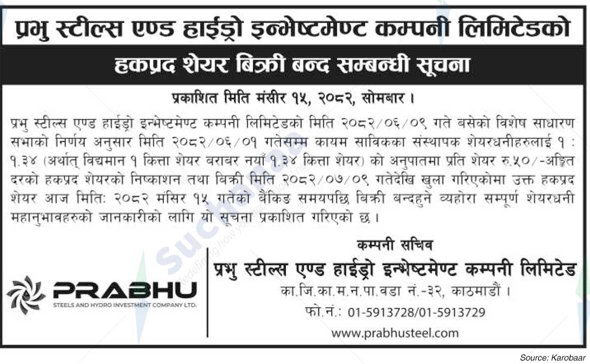 Prabhu Steels and Hydro Investment Company Limited